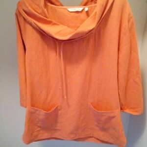 Womans M Soft Surroundings Orange Cowl Neck Linen Relaxed Fit